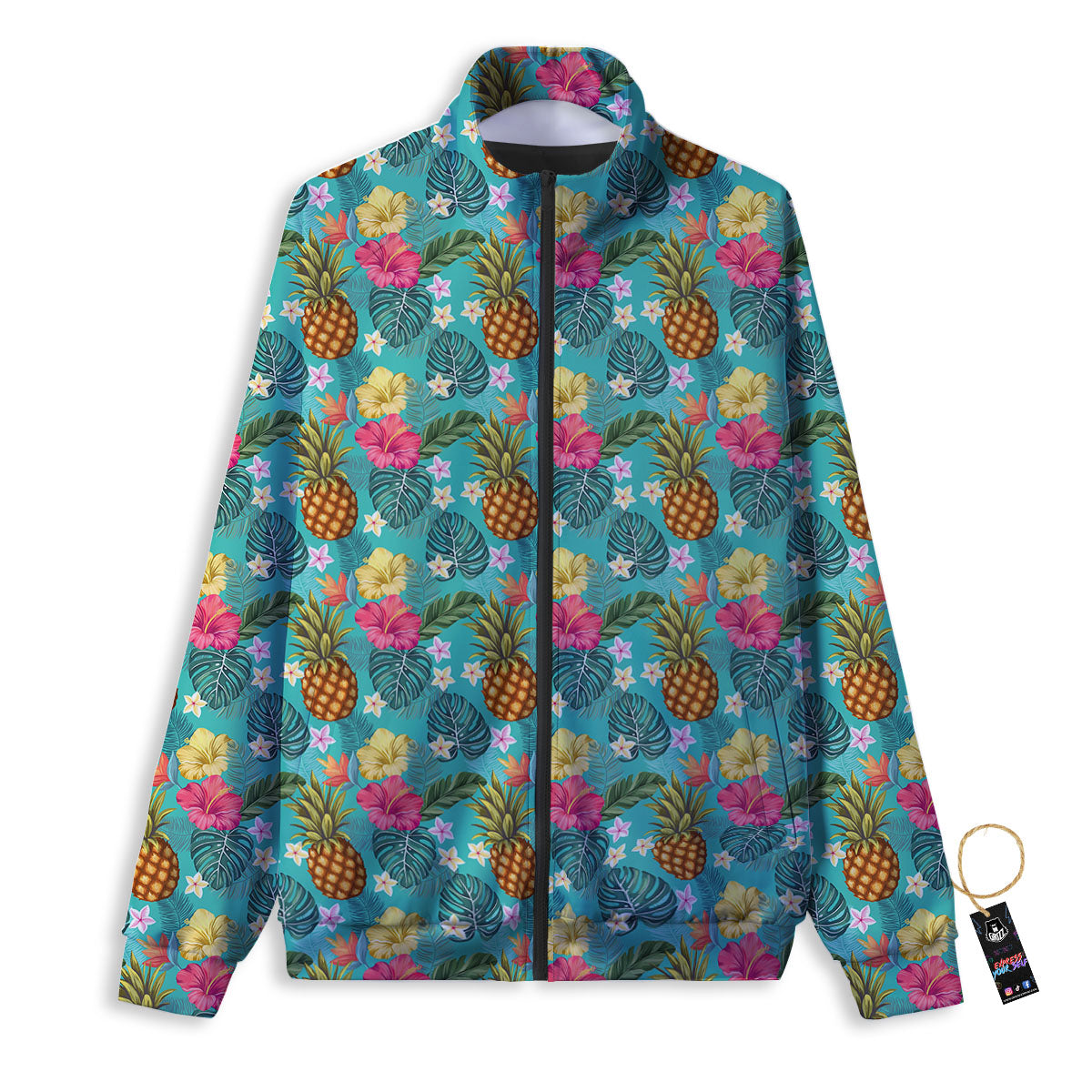 Pineapple Hawaii Hibiscus Print Pattern Track Jacket-grizzshop