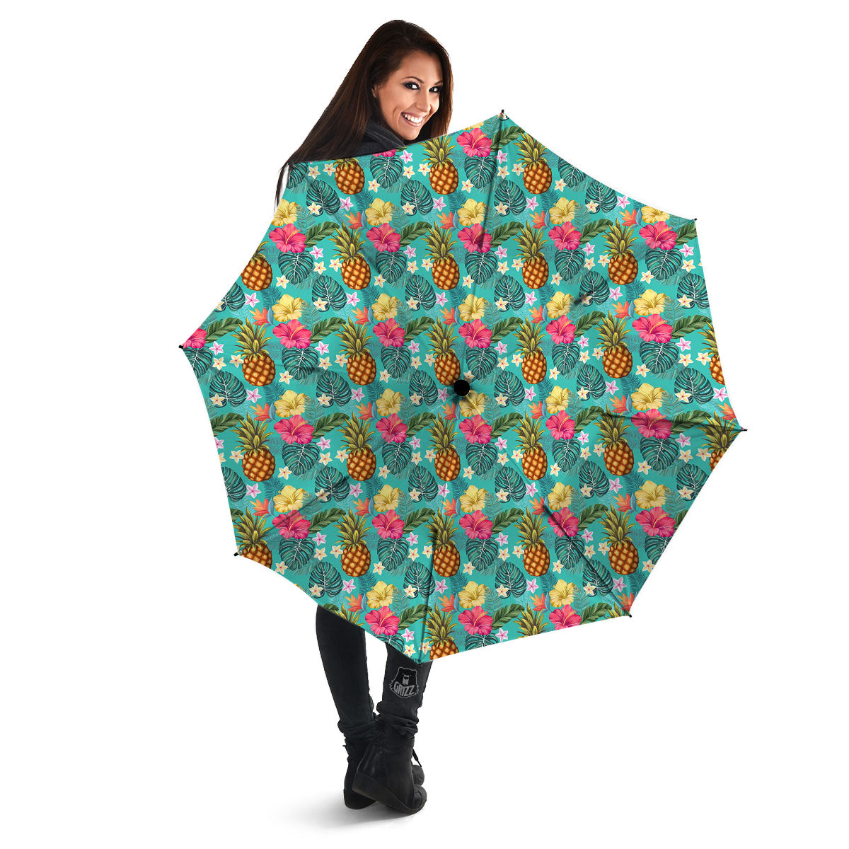 Pineapple Hawaii Hibiscus Print Pattern Umbrella-grizzshop
