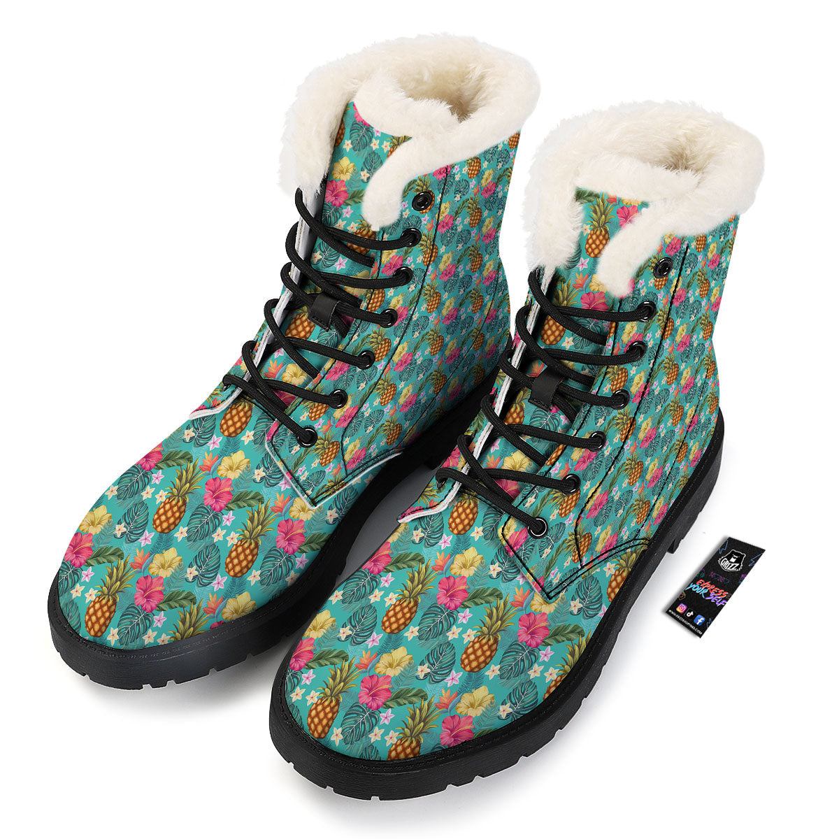 Pineapple Hawaii Hibiscus Print Pattern Winter Boots-grizzshop
