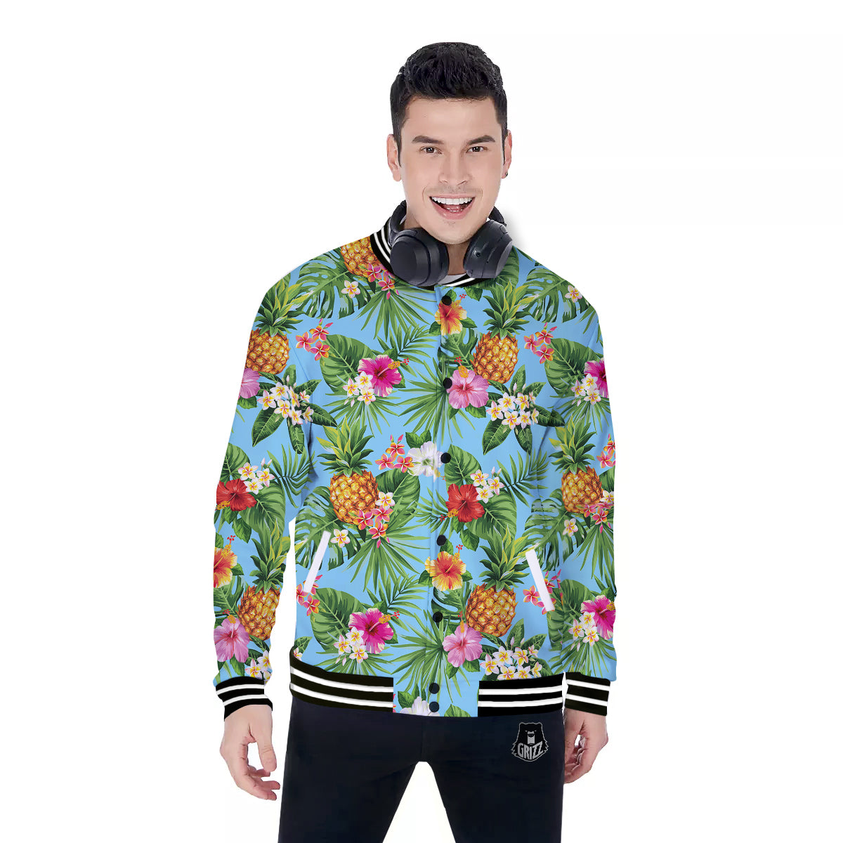 Pineapple Hawaii Tropical Print Pattern Baseball Jacket-grizzshop