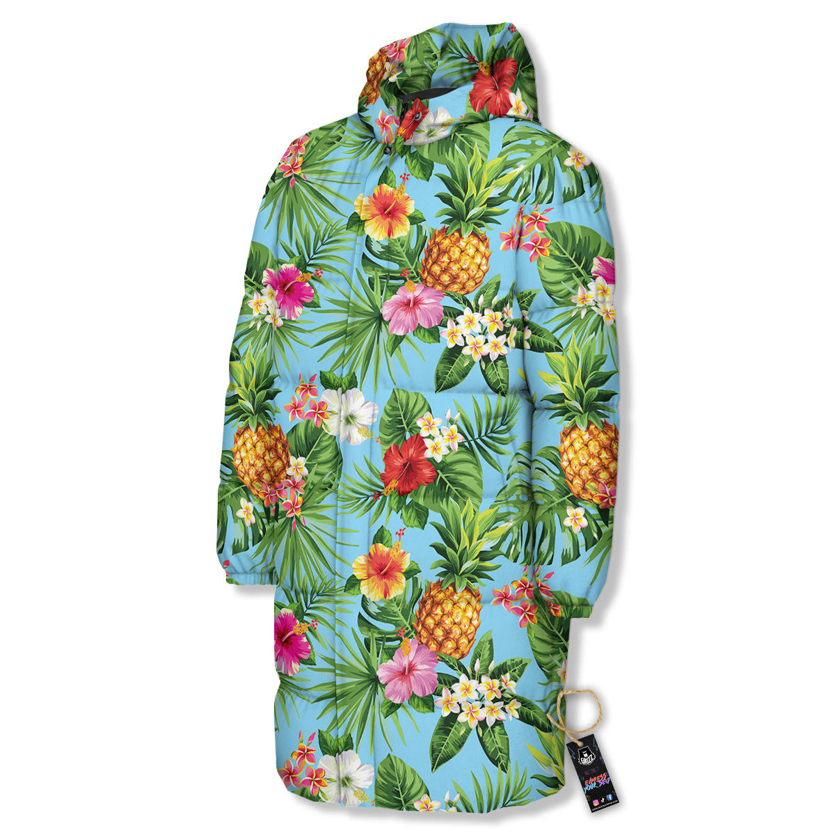 Pineapple Hawaii Tropical Print Pattern Long Down Jacket-grizzshop
