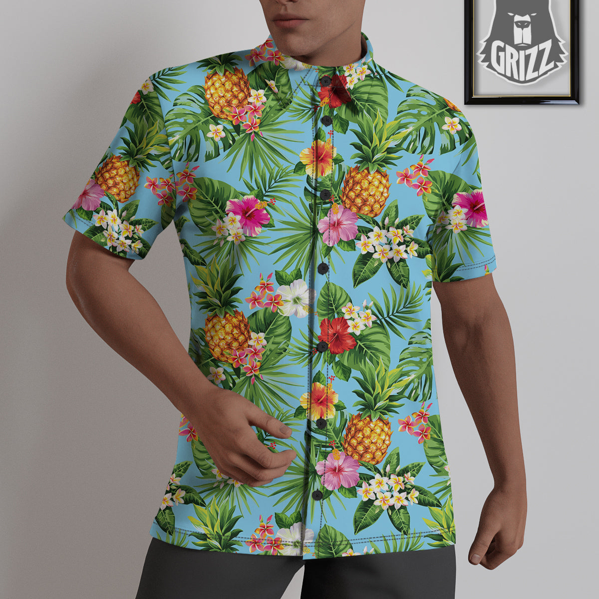 Pineapple Hawaii Tropical Print Pattern Untucked Shirts-grizzshop