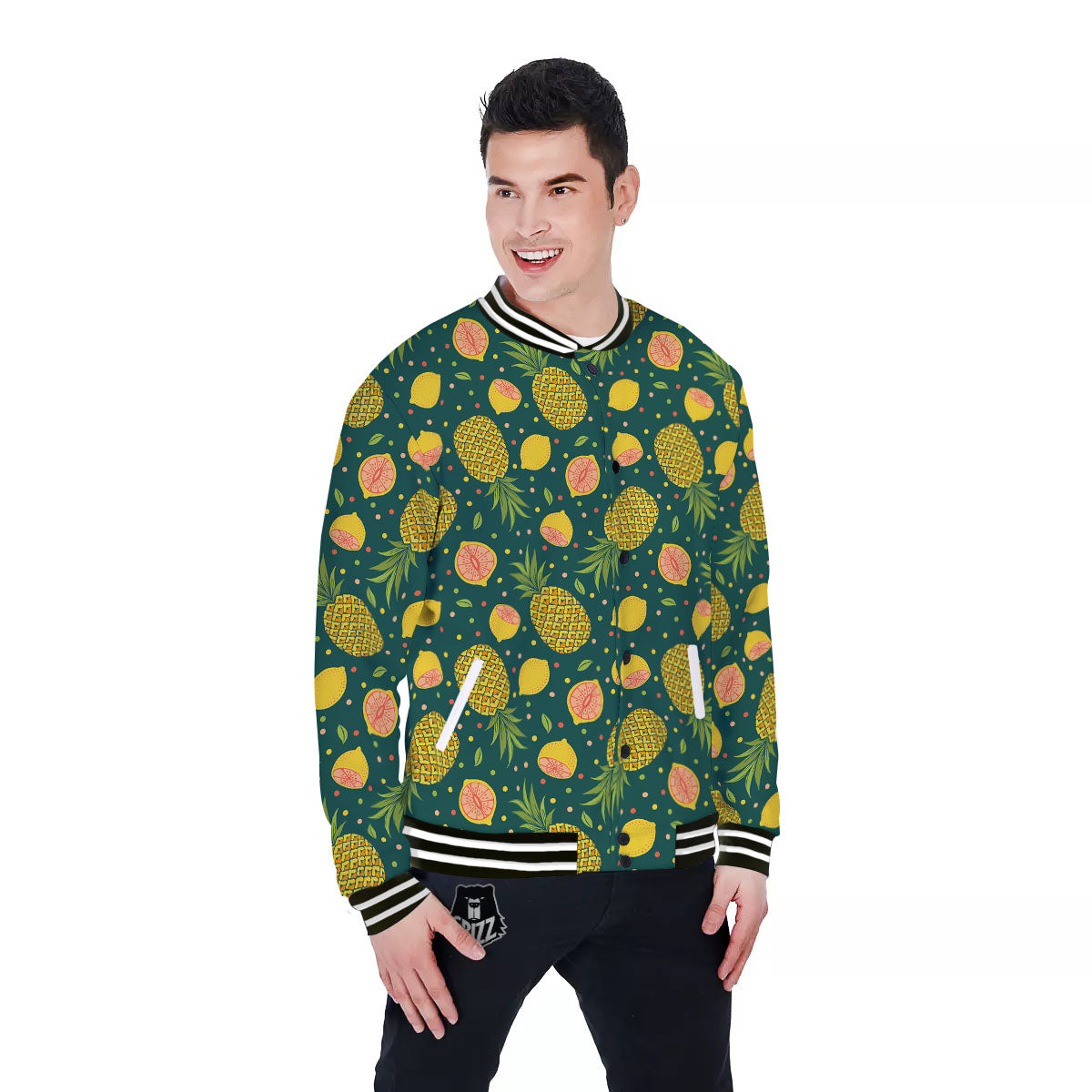 Pineapple Hawaiian Lime Print Pattern Baseball Jacket-grizzshop