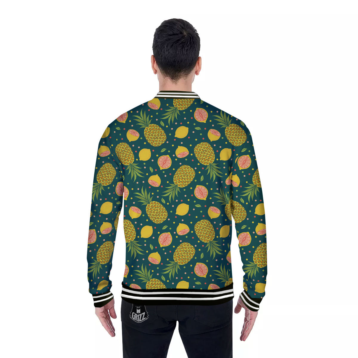 Pineapple Hawaiian Lime Print Pattern Baseball Jacket-grizzshop