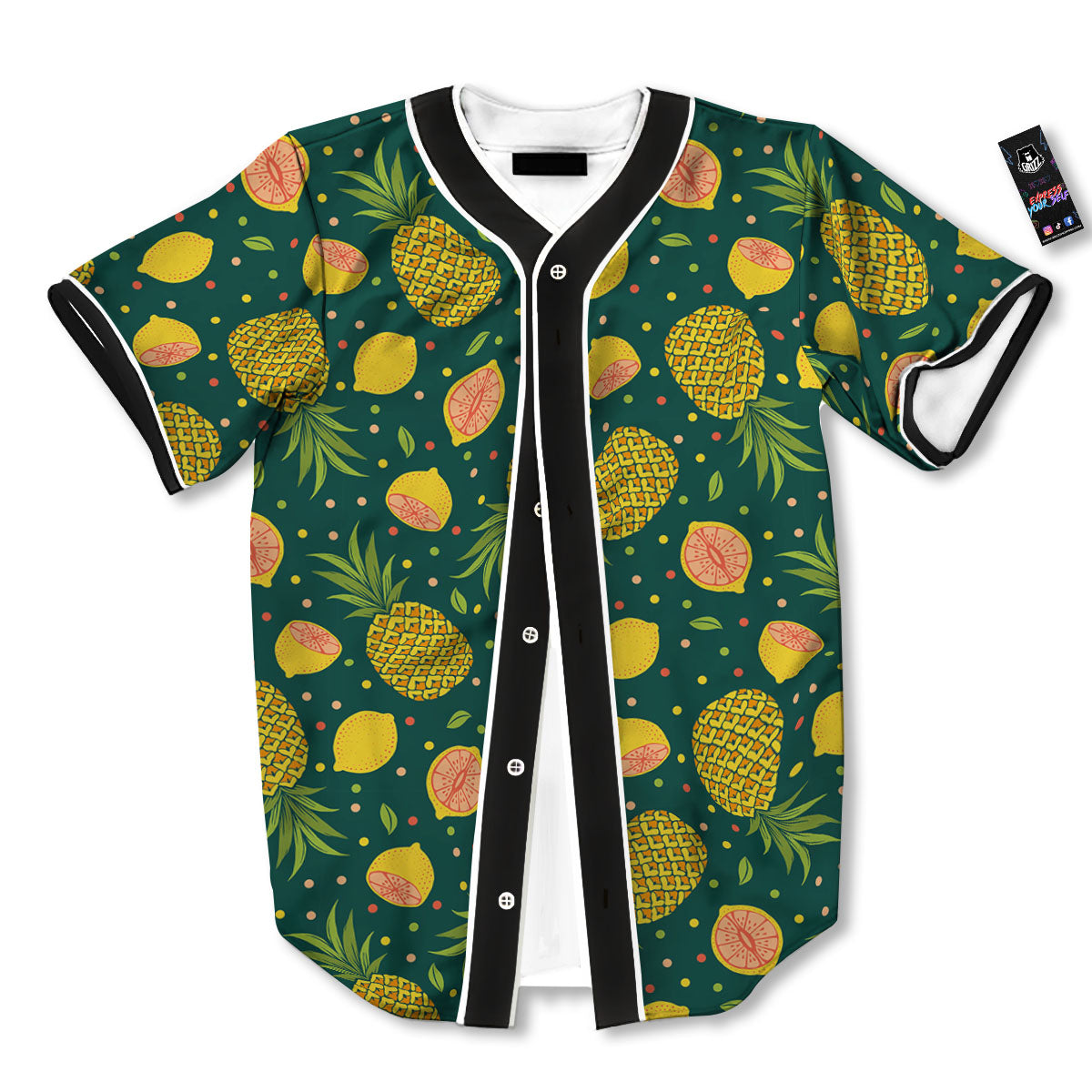 Pineapple Hawaiian Lime Print Pattern Baseball Jersey-grizzshop