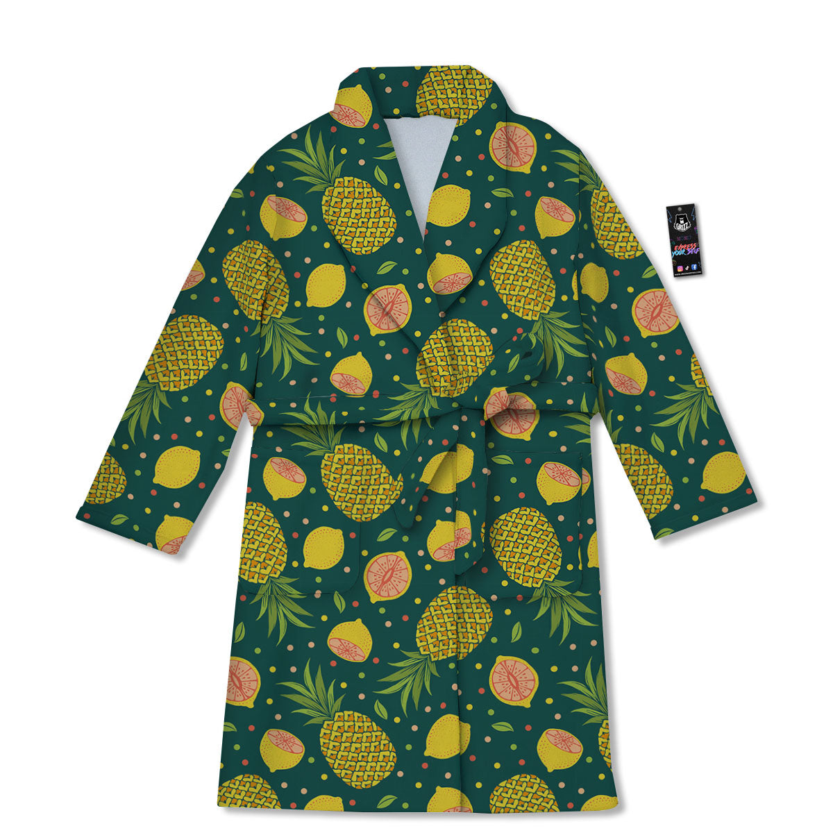 Pineapple Hawaiian Lime Print Pattern Bathrobe-grizzshop
