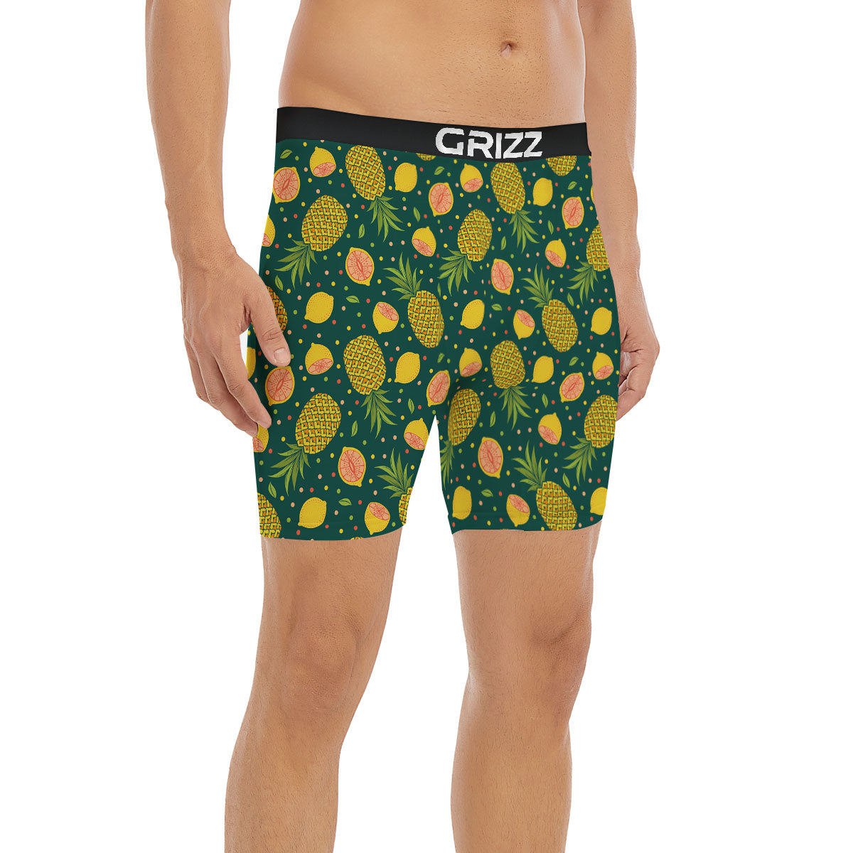 Pineapple Hawaiian Lime Print Pattern Boxer Briefs-grizzshop