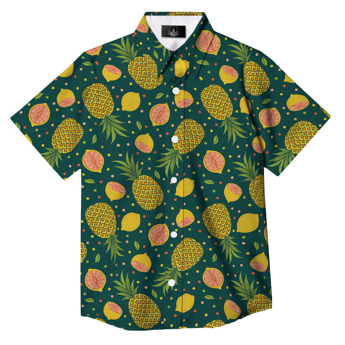 Pineapple Hawaiian Lime Print Pattern Button Up Shirt-grizzshop