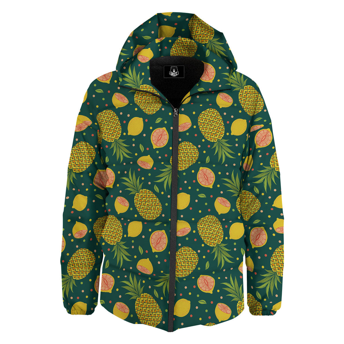 Pineapple Hawaiian Lime Print Pattern Down Jacket-grizzshop