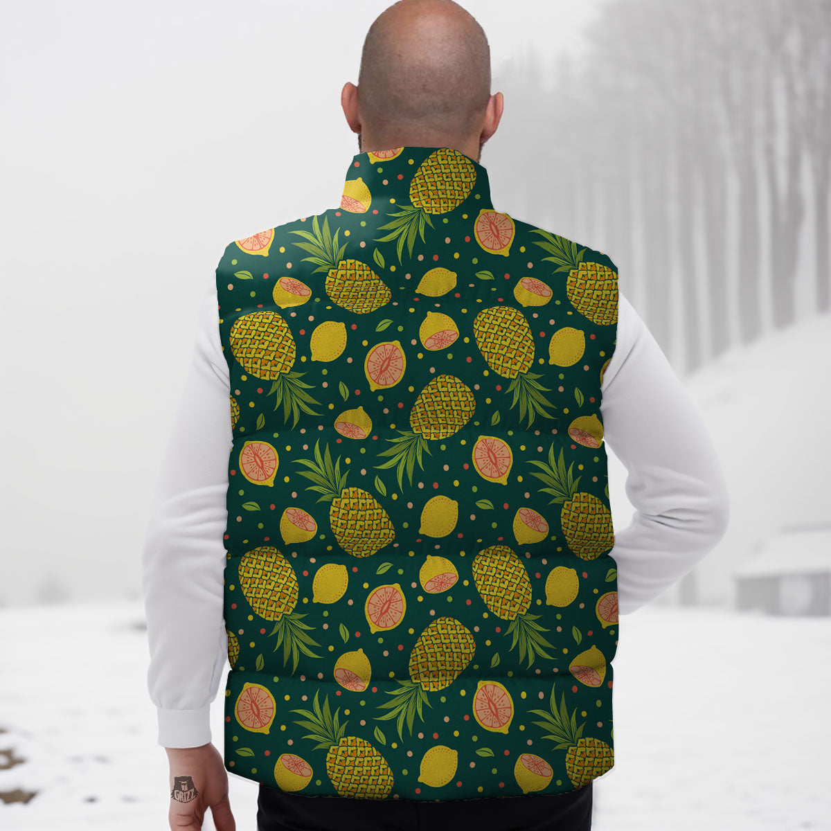 Pineapple Hawaiian Lime Print Pattern Down Vest-grizzshop