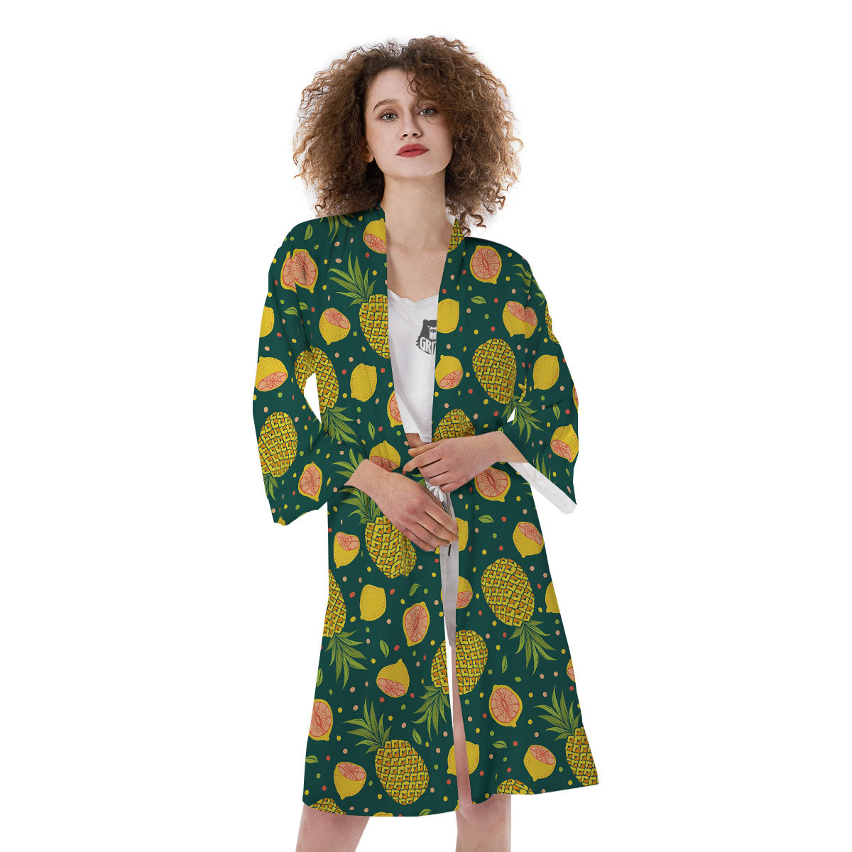 Pineapple Hawaiian Lime Print Pattern Kimono-grizzshop