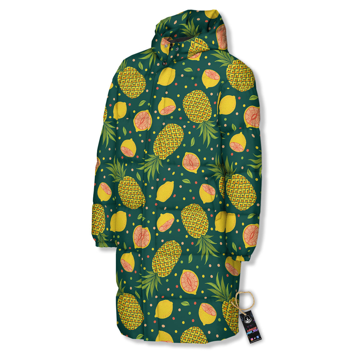 Pineapple Hawaiian Lime Print Pattern Long Down Jacket-grizzshop
