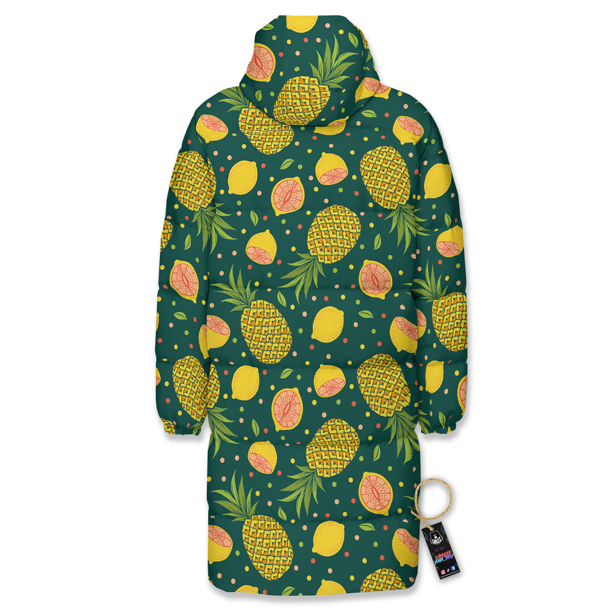 Pineapple Hawaiian Lime Print Pattern Long Down Jacket-grizzshop