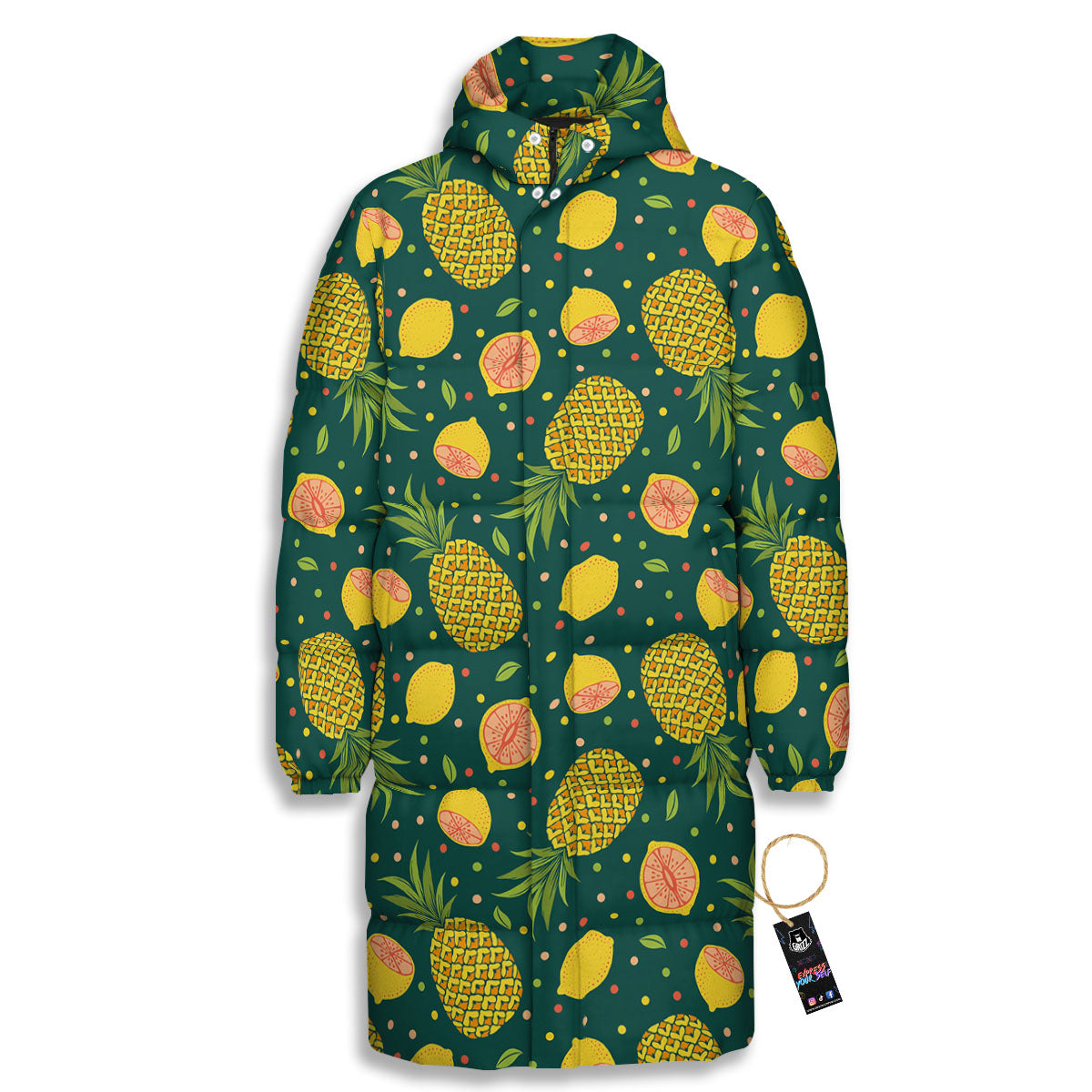 Pineapple Hawaiian Lime Print Pattern Long Down Jacket-grizzshop