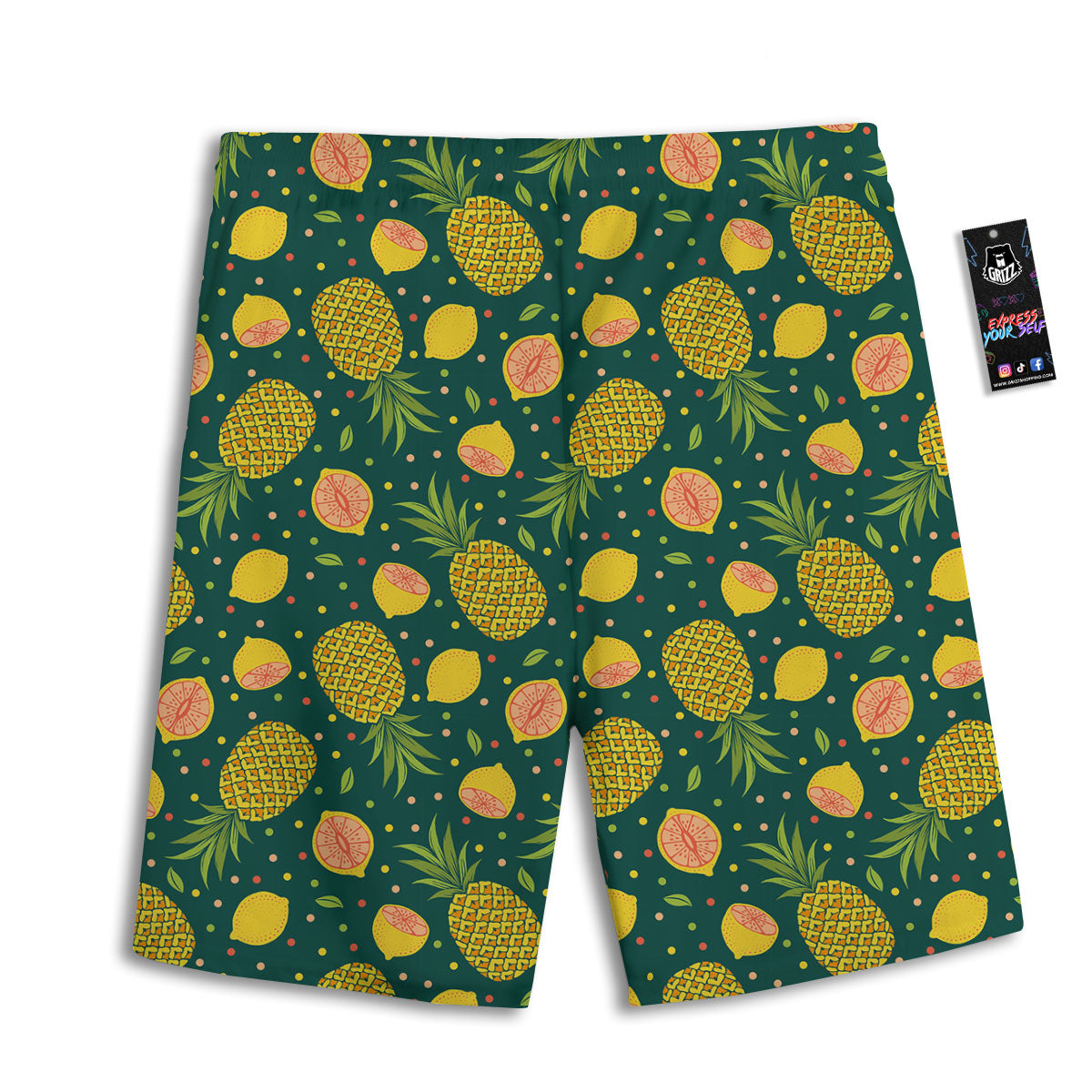 Pineapple Hawaiian Lime Print Pattern Men's Athletic Shorts