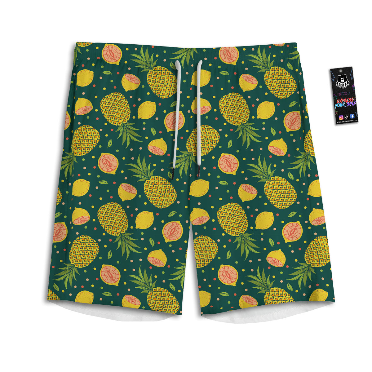 Pineapple Hawaiian Lime Print Pattern Men's Athletic Shorts