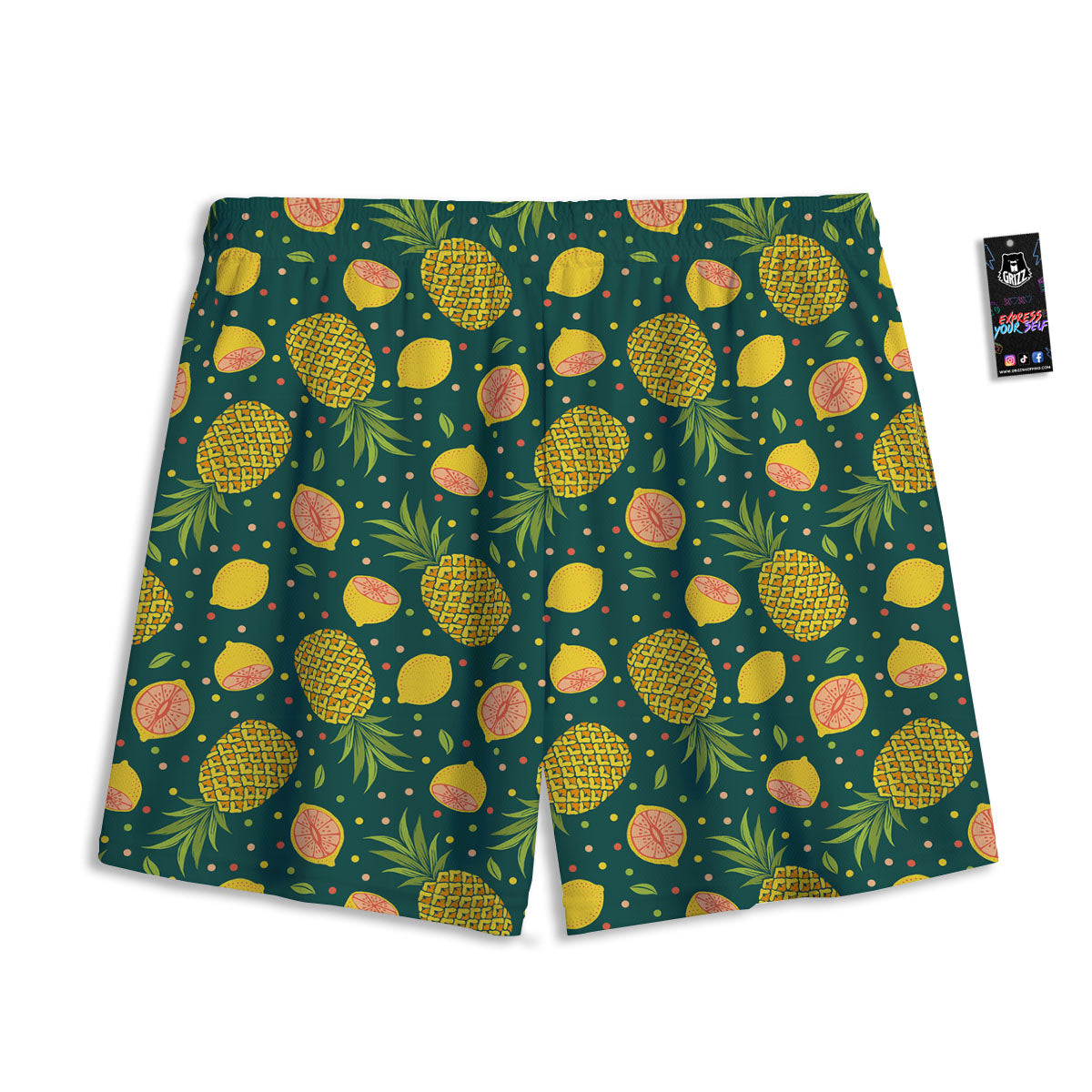 Pineapple Hawaiian Lime Print Pattern Mesh Shorts