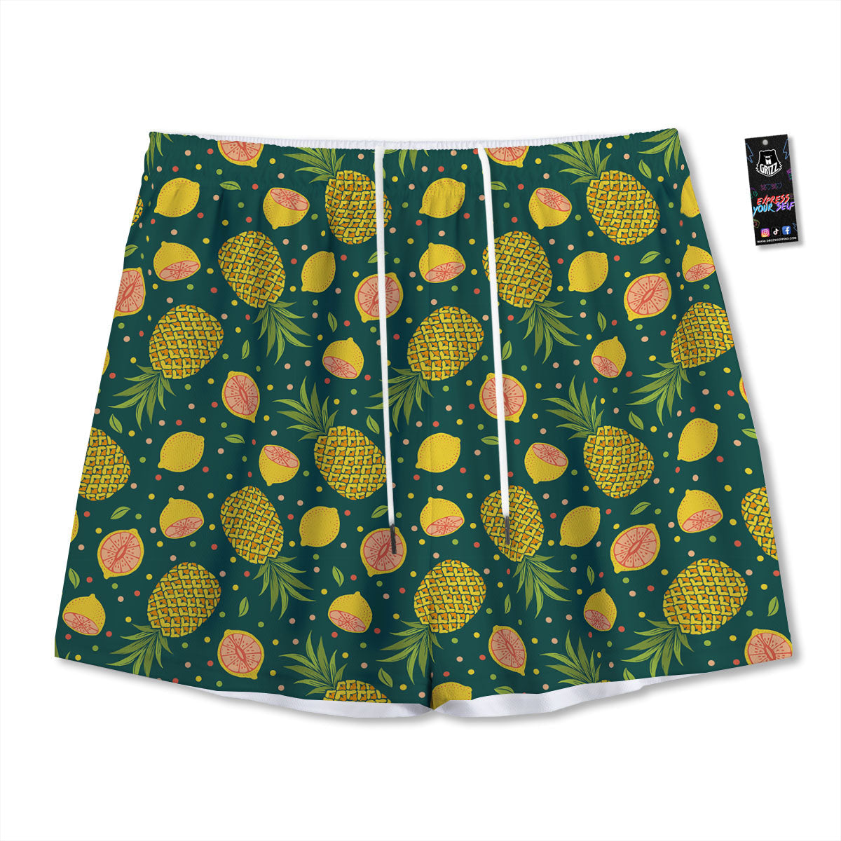 Pineapple Hawaiian Lime Print Pattern Mesh Shorts