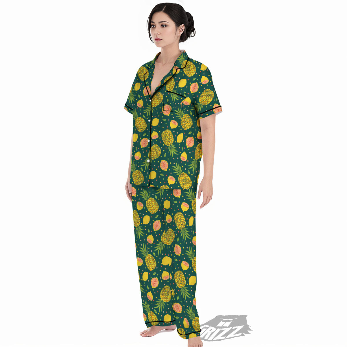Pineapple Hawaiian Lime Print Pattern Women's Pajamas Set-grizzshop