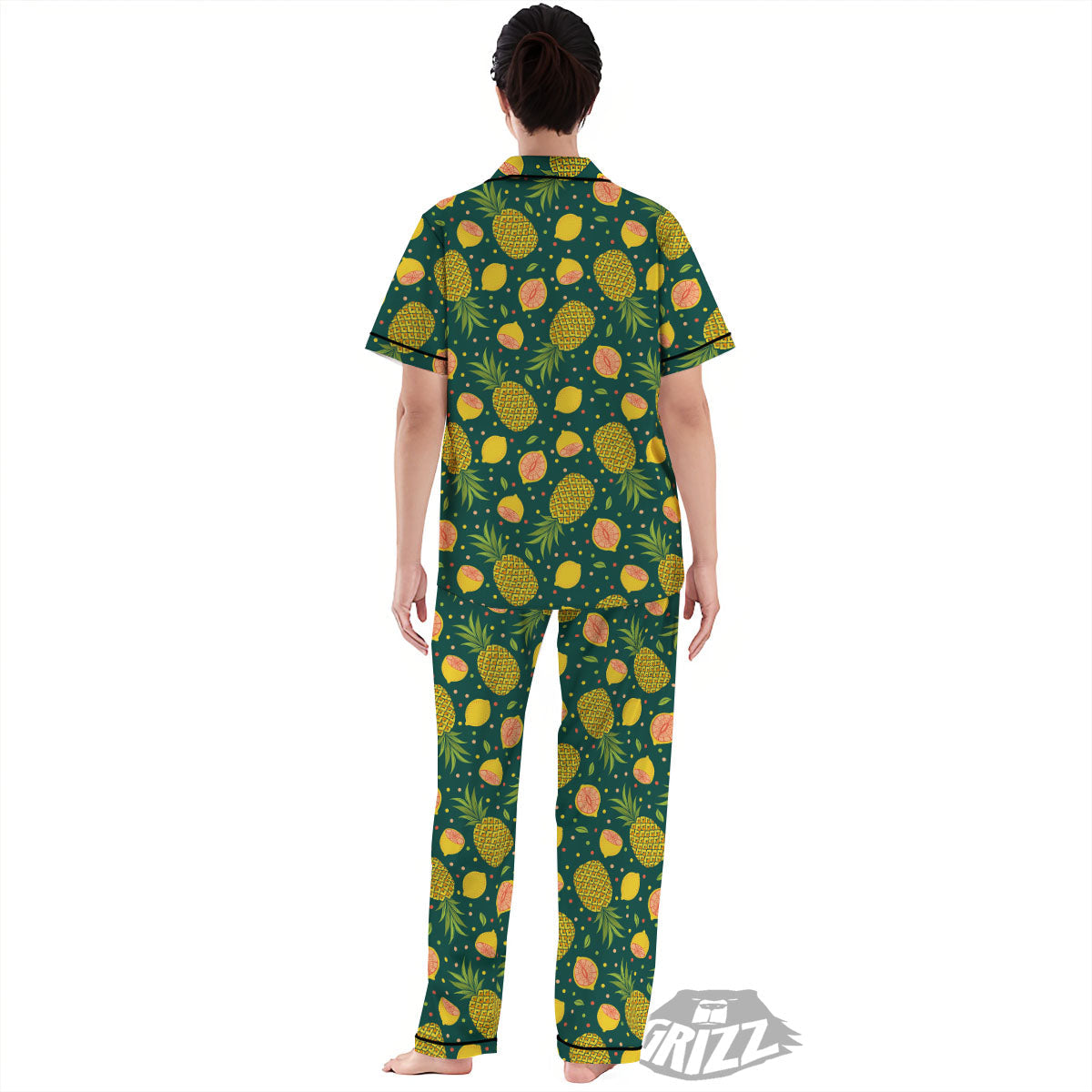 Pineapple Hawaiian Lime Print Pattern Women's Pajamas Set-grizzshop