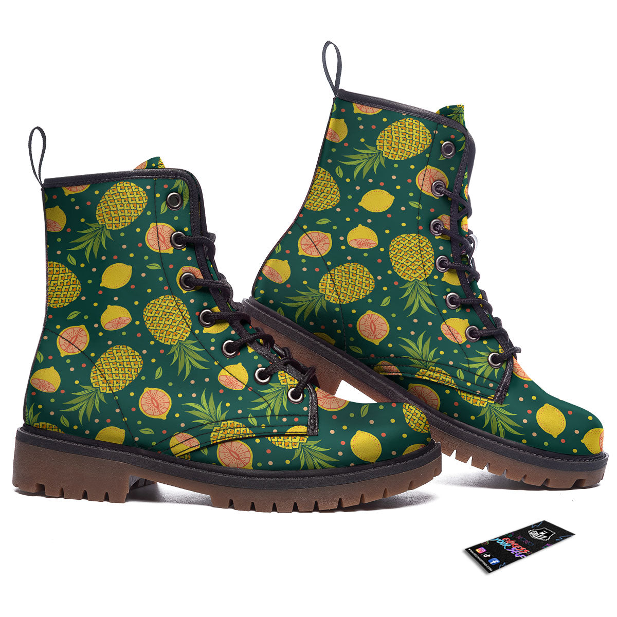 Pineapple Hawaiian Lime Print Pattern Work Boots-grizzshop