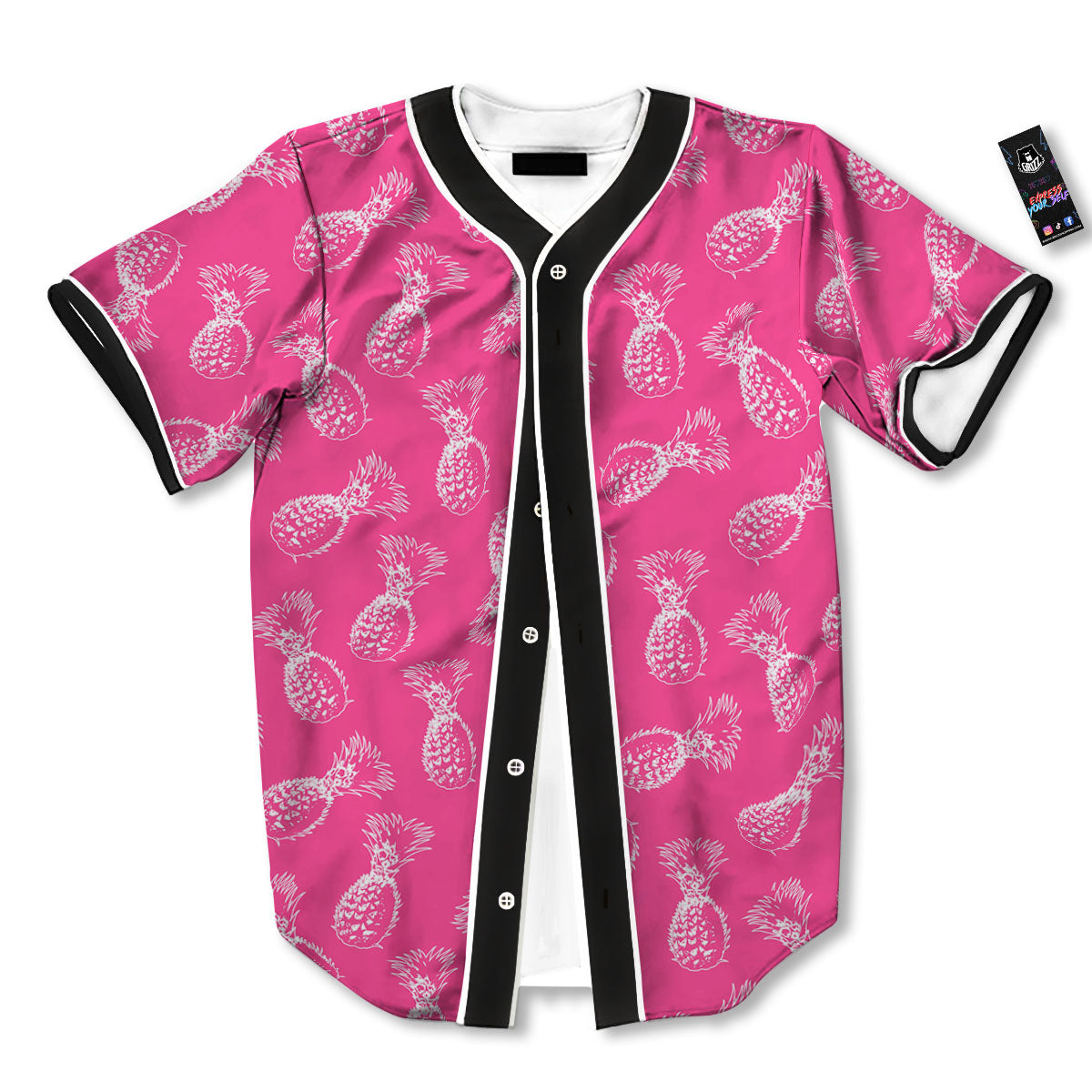 Pineapple Hot Pink Print Pattern Baseball Jersey-grizzshop