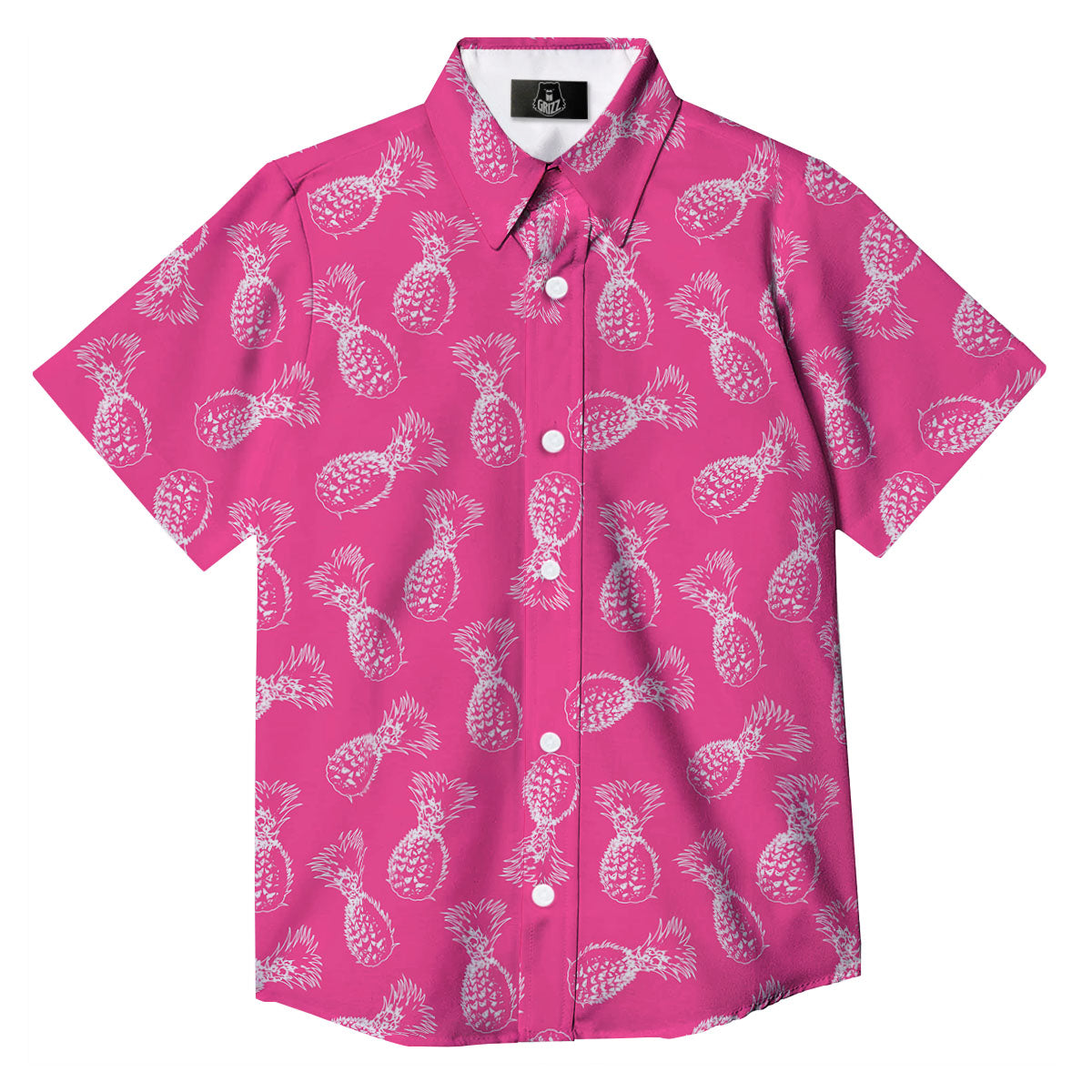 Pineapple Hot Pink Print Pattern Button Up Shirt-grizzshop