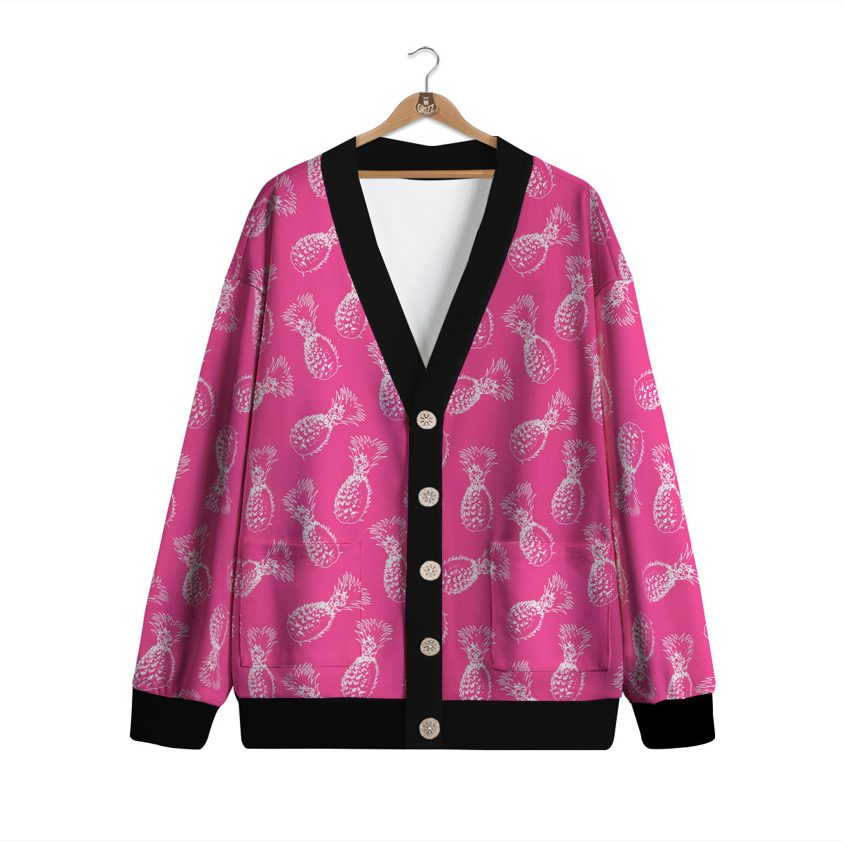 Pineapple Hot Pink Print Pattern Cardigan-grizzshop