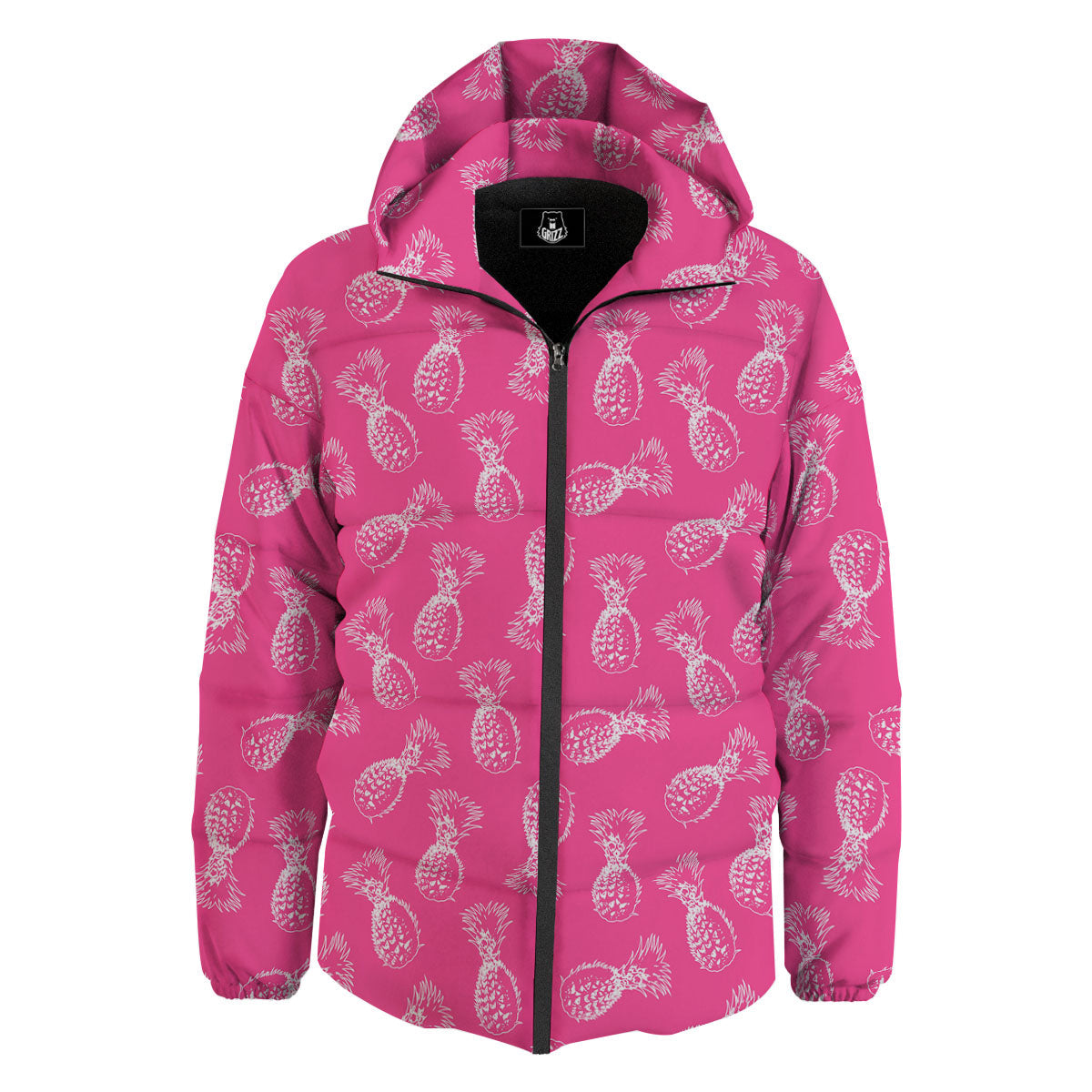 Pineapple Hot Pink Print Pattern Down Jacket-grizzshop