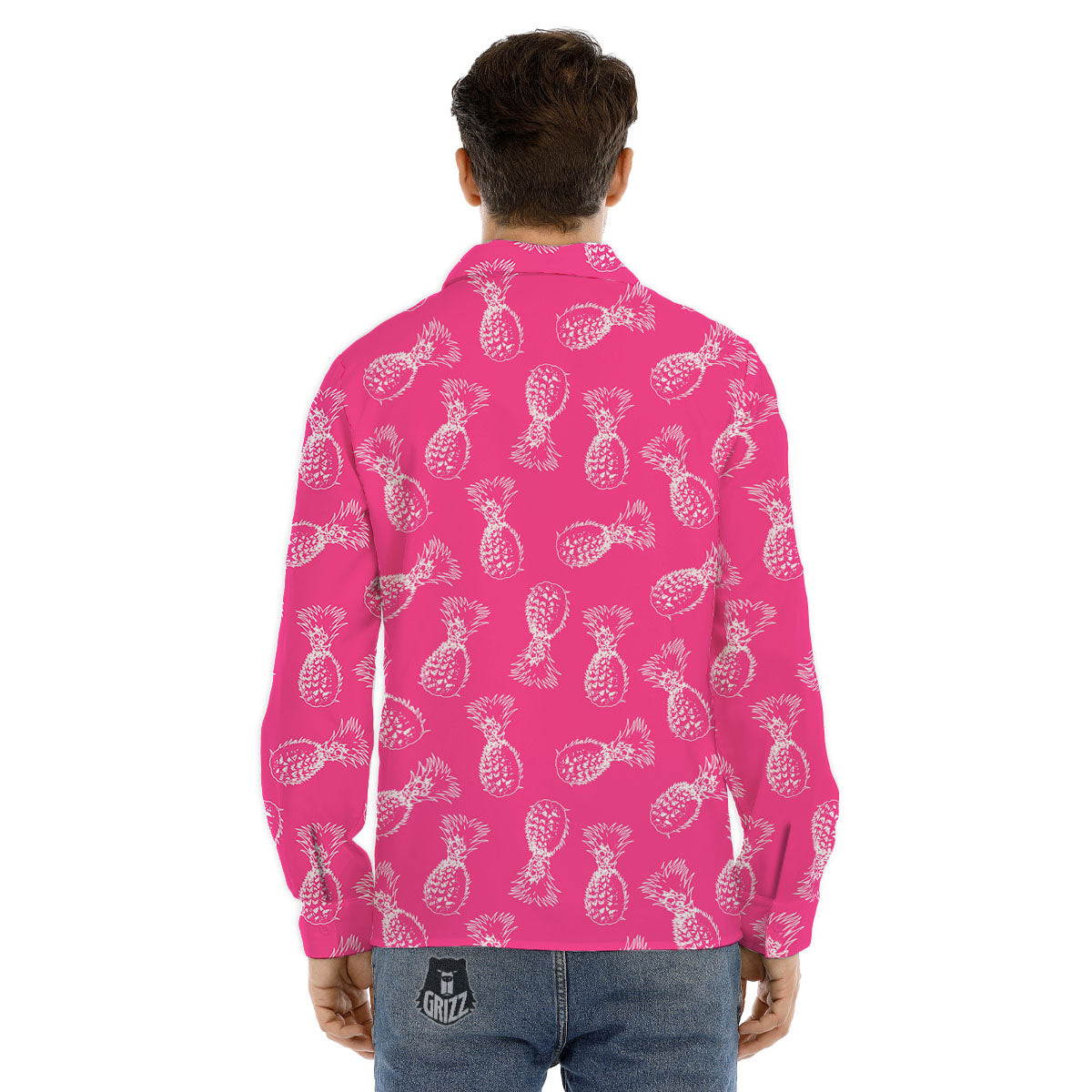 Pineapple Hot Pink Print Pattern Men's Dress Shirts-grizzshop