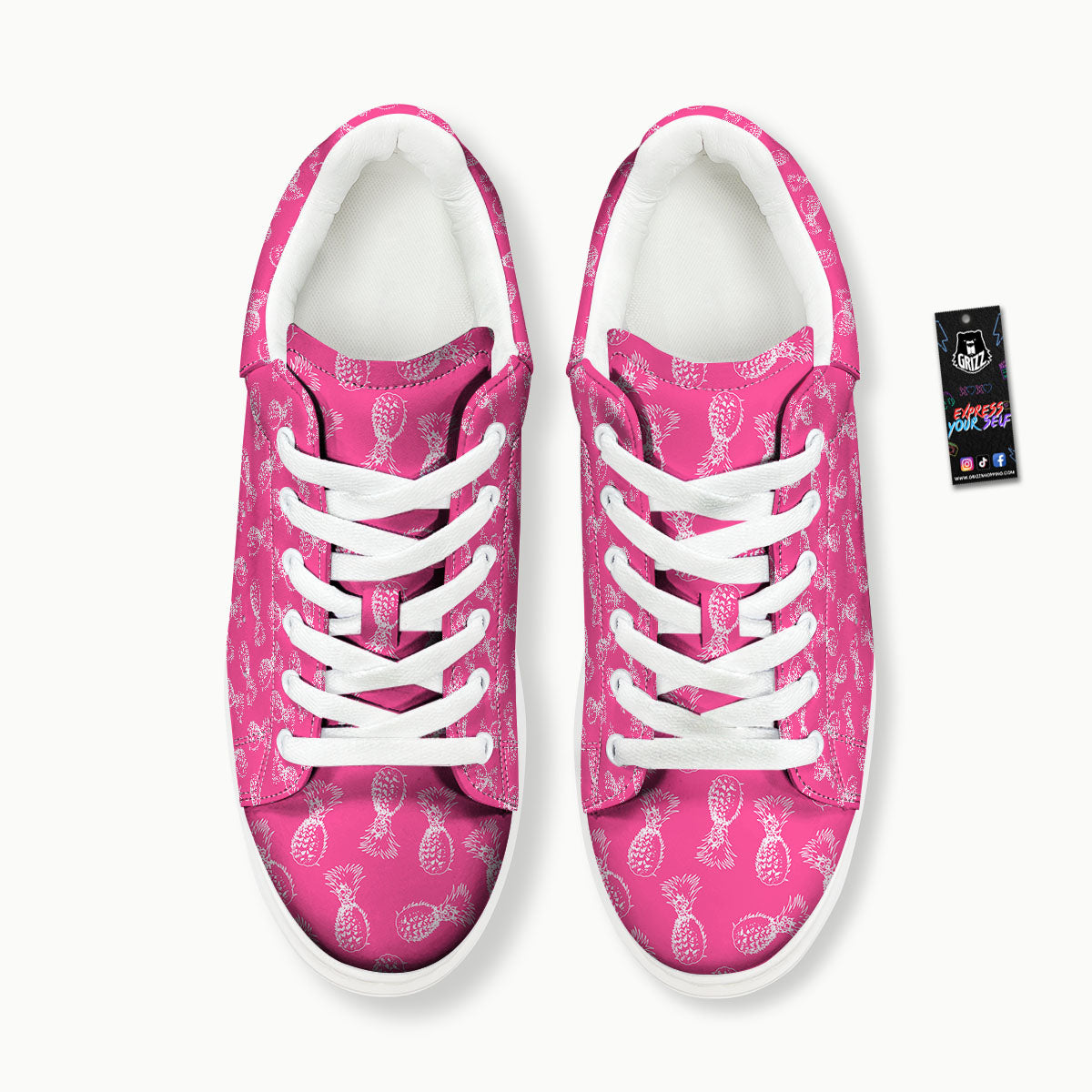 Pineapple Hot Pink Print Pattern Platform Shoes-grizzshop