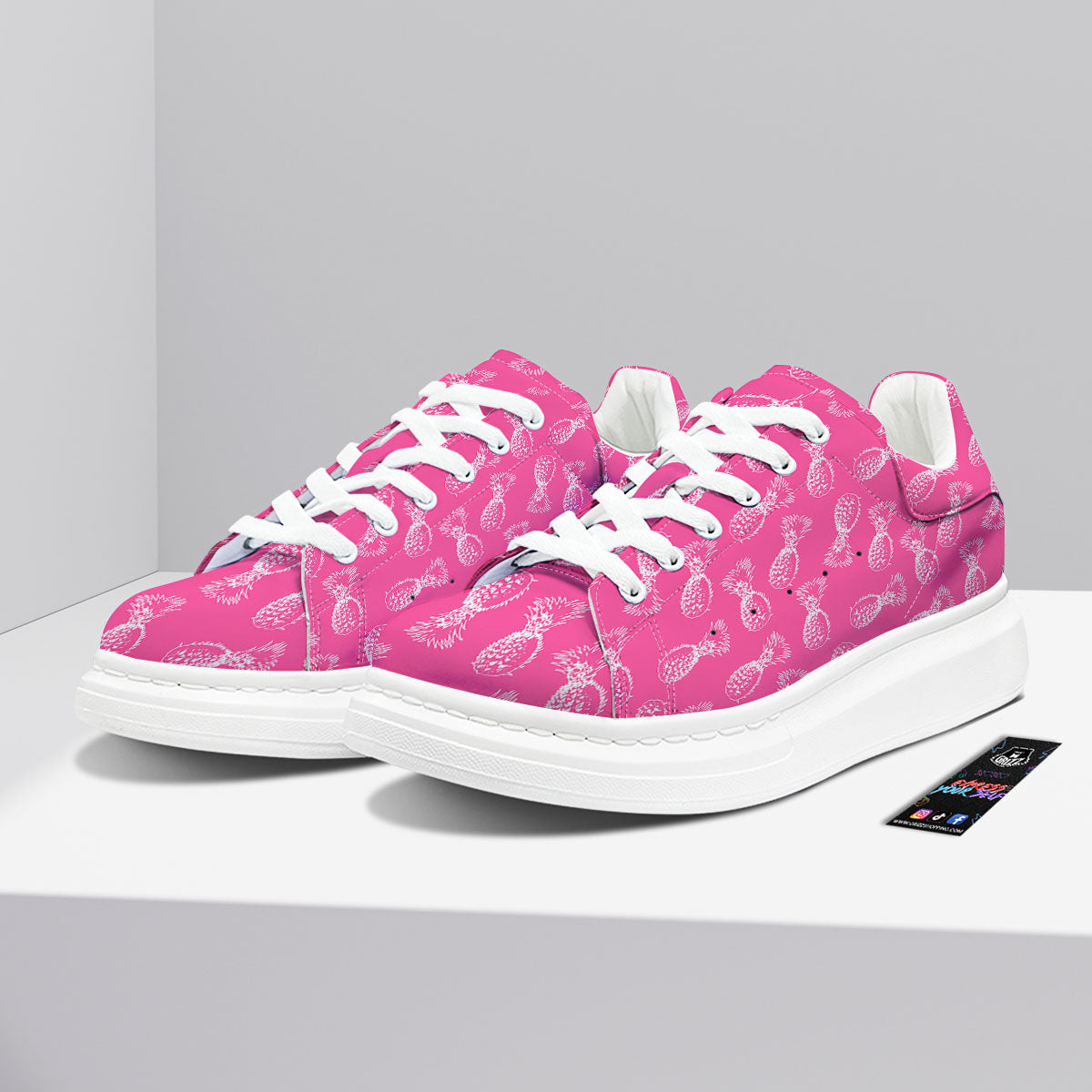 Pineapple Hot Pink Print Pattern Platform Shoes-grizzshop