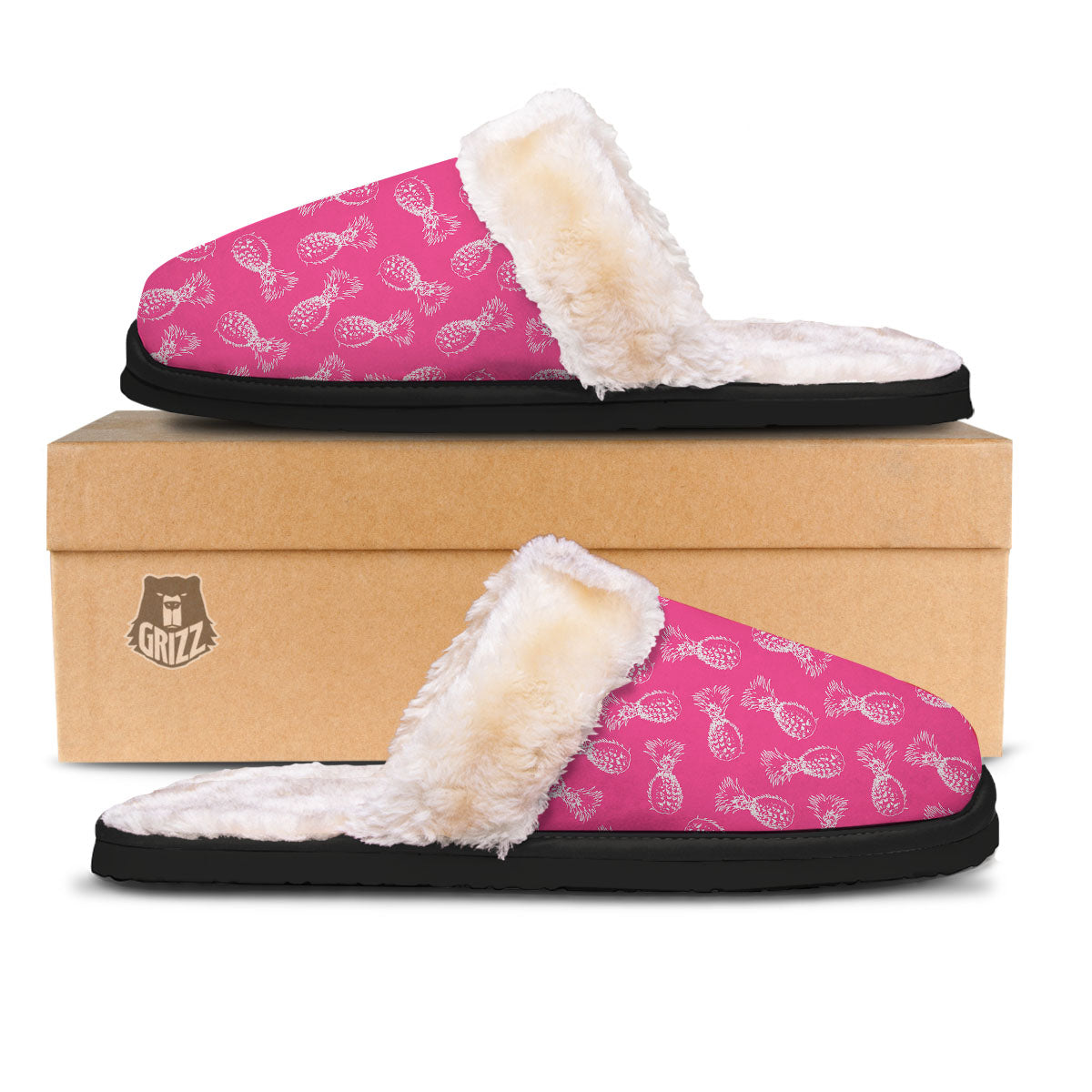 Pineapple Hot Pink Print Pattern Slippers-grizzshop
