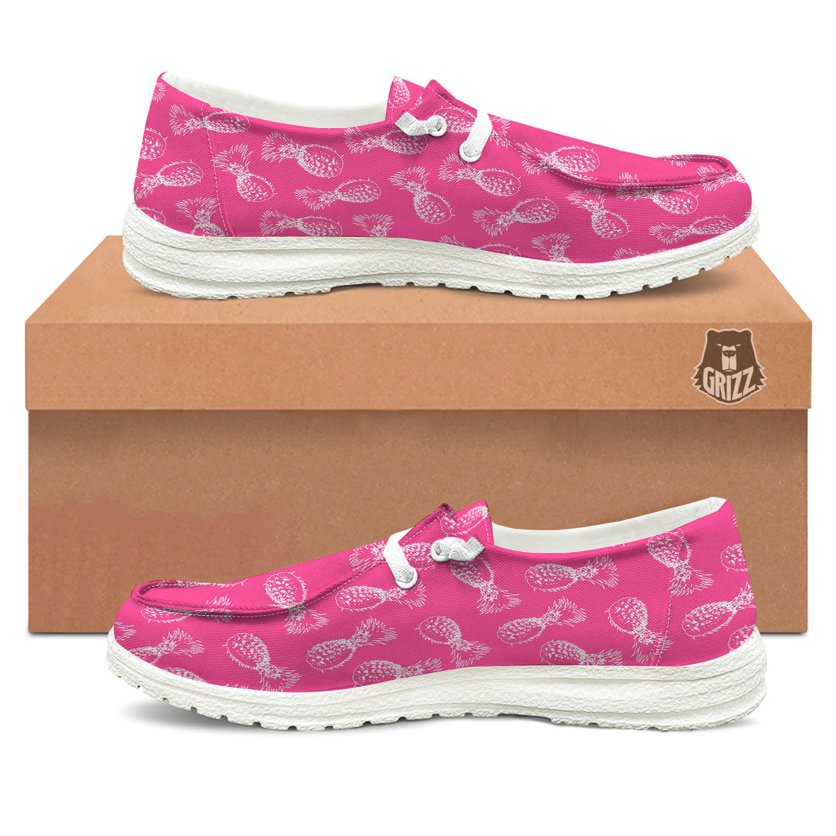 Pineapple Hot Pink Print Pattern White Loafers-grizzshop