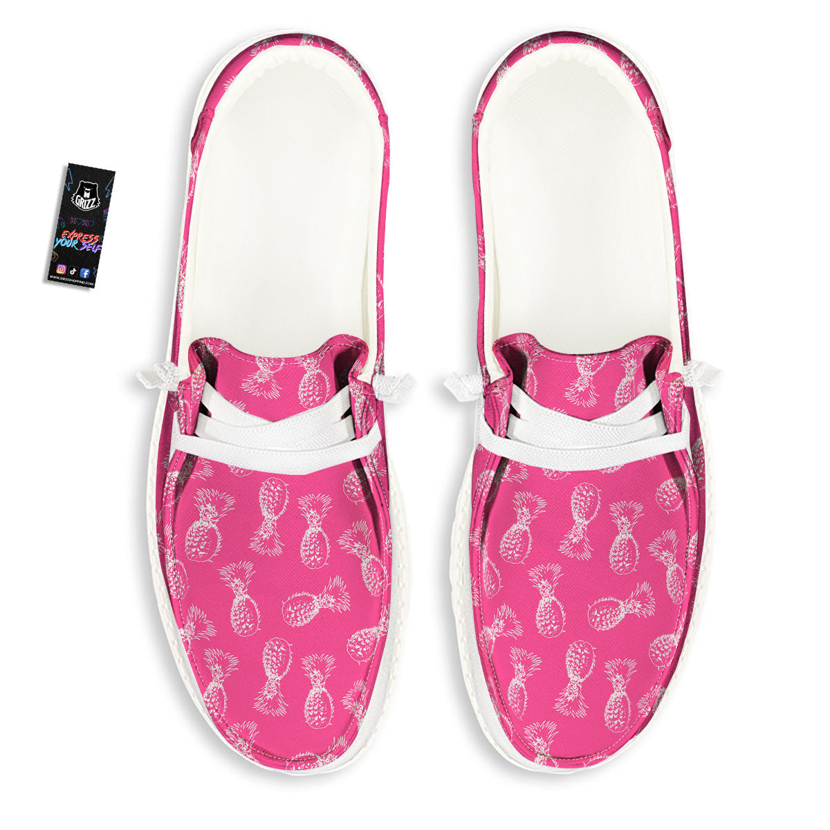 Pineapple Hot Pink Print Pattern White Loafers-grizzshop