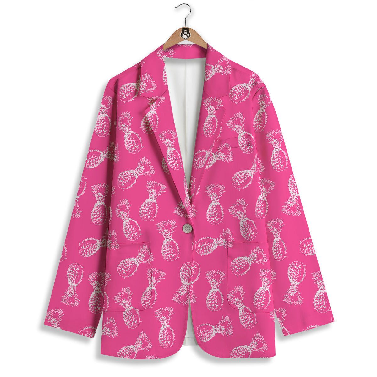 Pineapple Hot Pink Print Pattern Women's Blazer-grizzshop