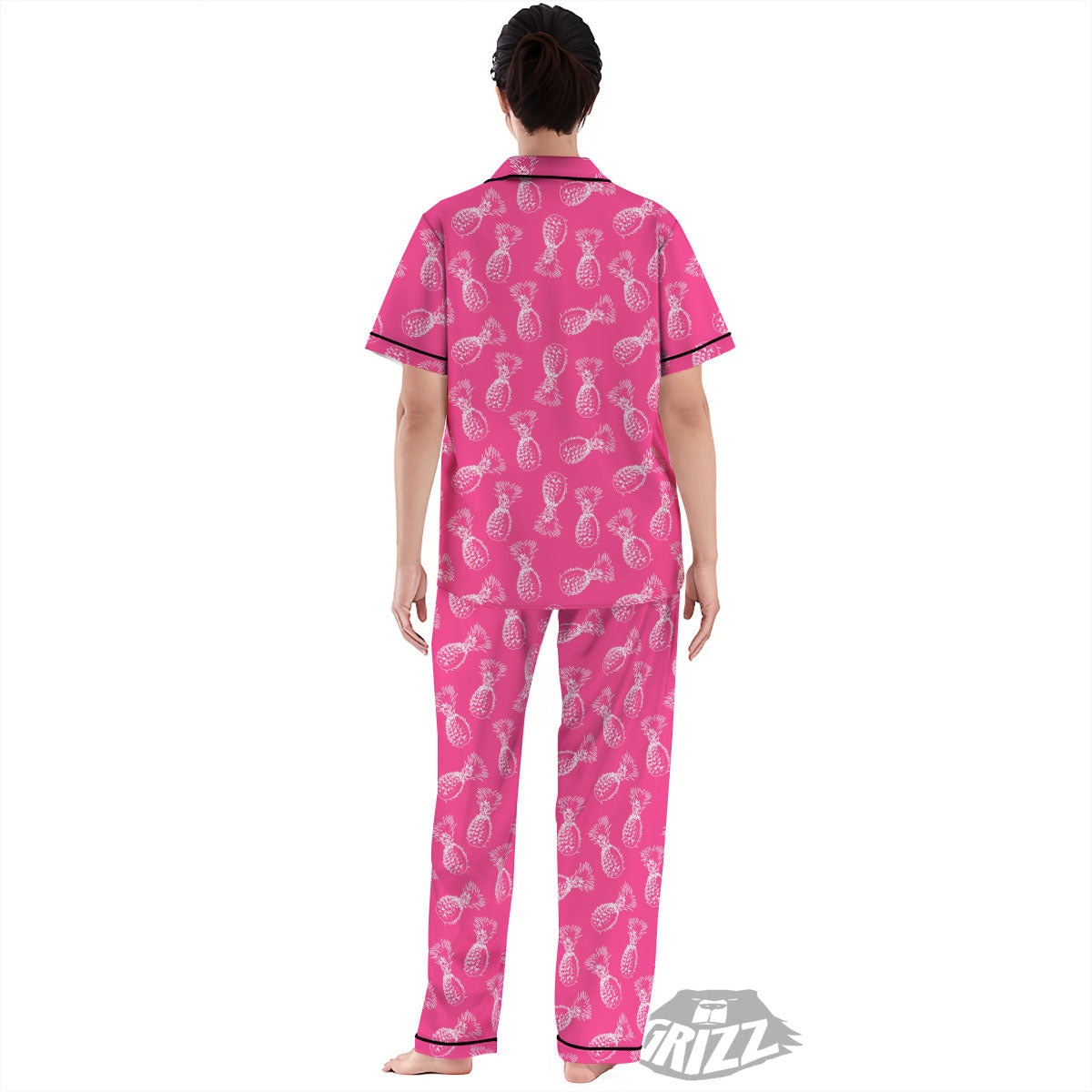 Pineapple Hot Pink Print Pattern Women's Pajamas Set-grizzshop