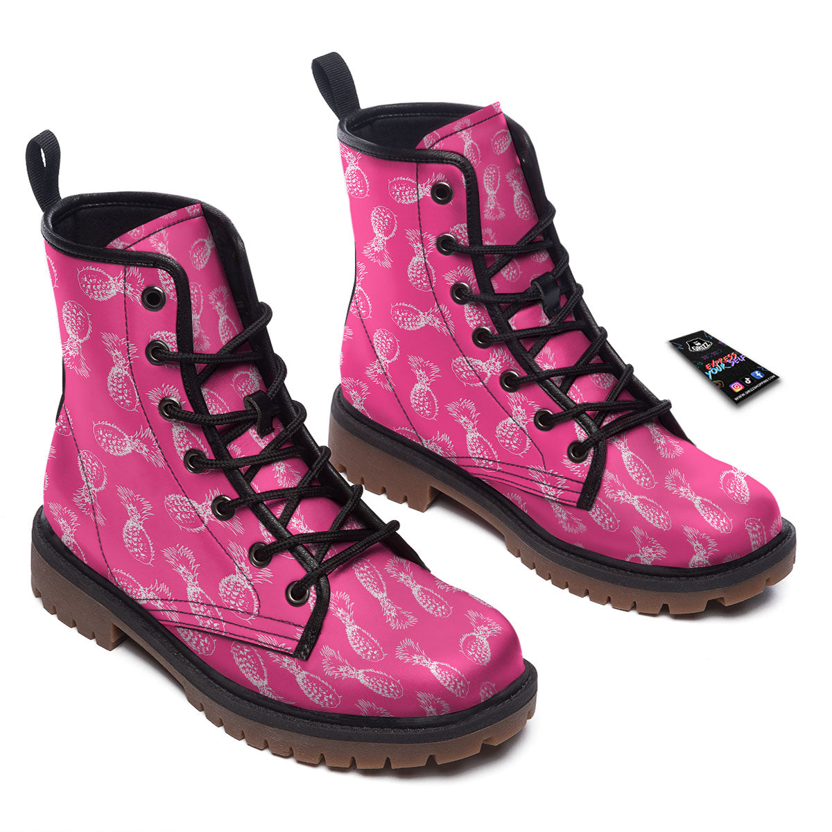 Pineapple Hot Pink Print Pattern Work Boots-grizzshop