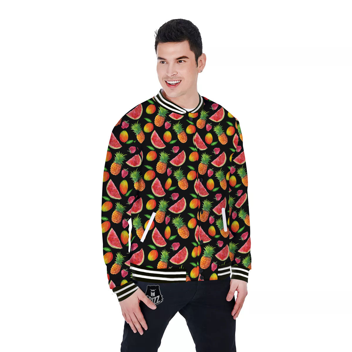 Pineapple Mix Fruit Print Pattern Baseball Jacket-grizzshop