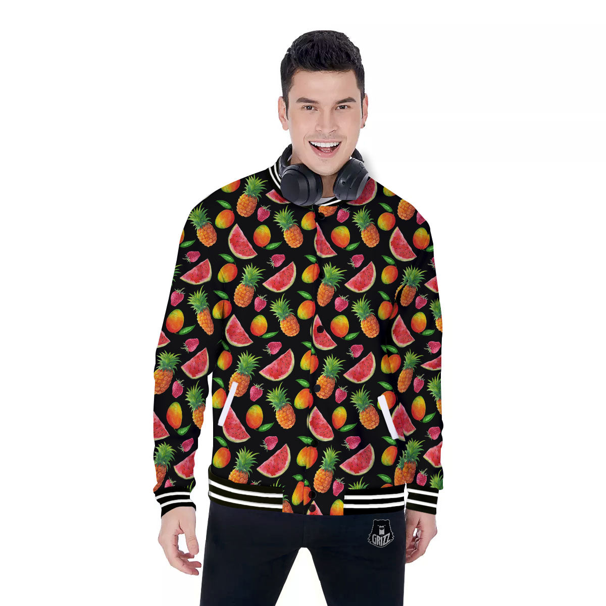 Pineapple Mix Fruit Print Pattern Baseball Jacket-grizzshop