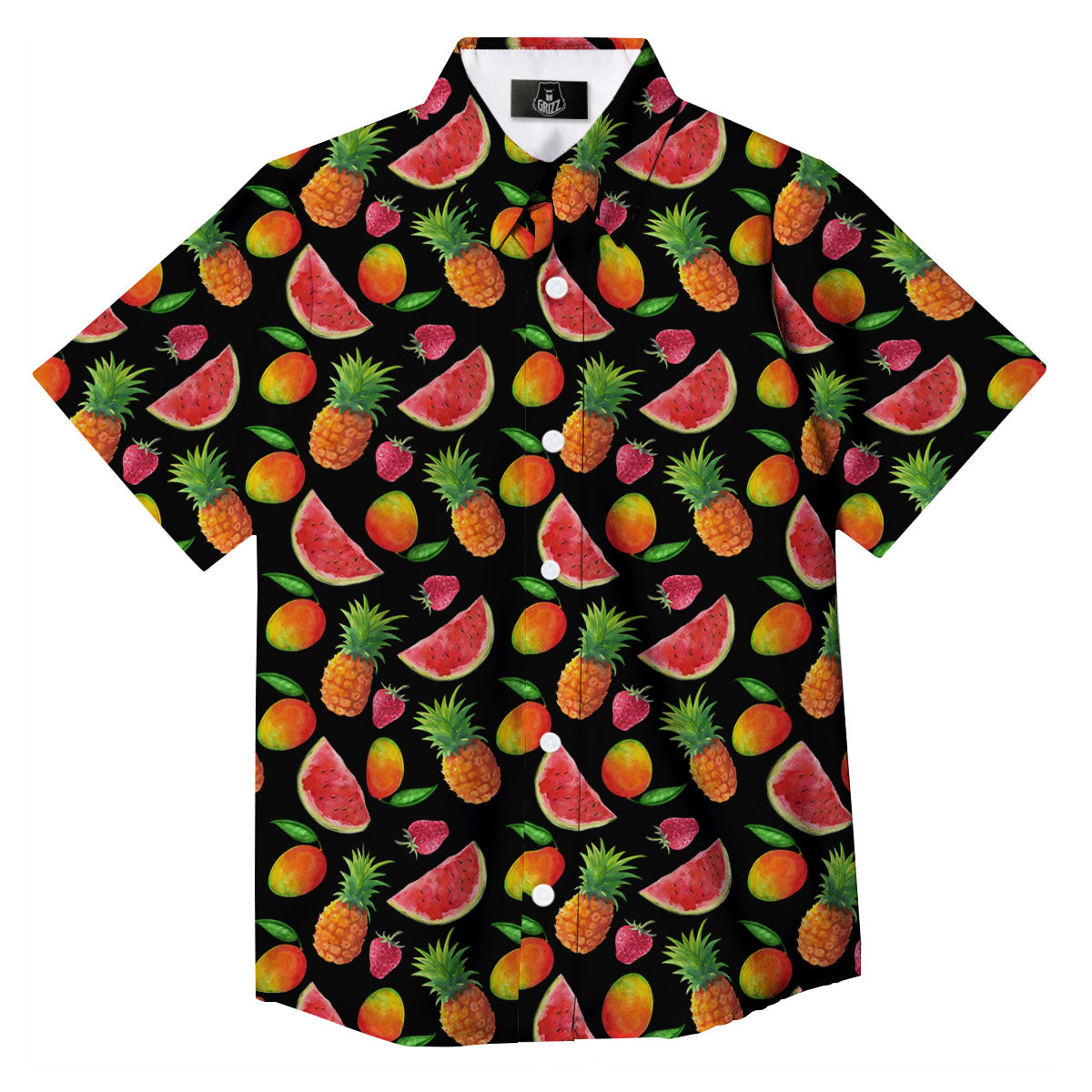 Pineapple Mix Fruit Print Pattern Button Up Shirt-grizzshop