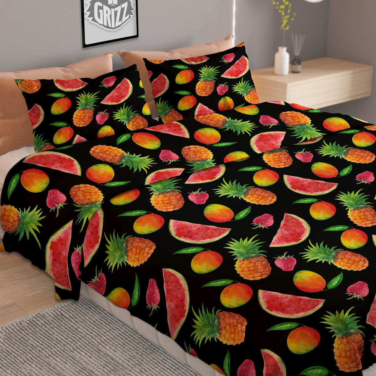 Pineapple Mix Fruit Print Pattern Duvet Cover Bedding Set-grizzshop