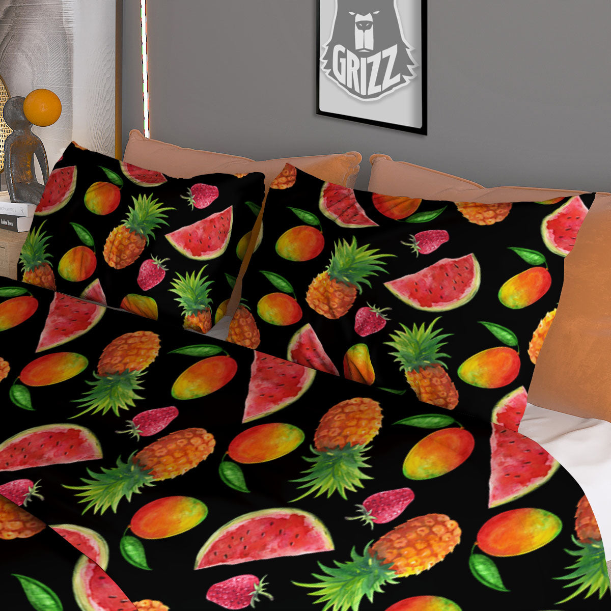 Pineapple Mix Fruit Print Pattern Duvet Cover Bedding Set-grizzshop