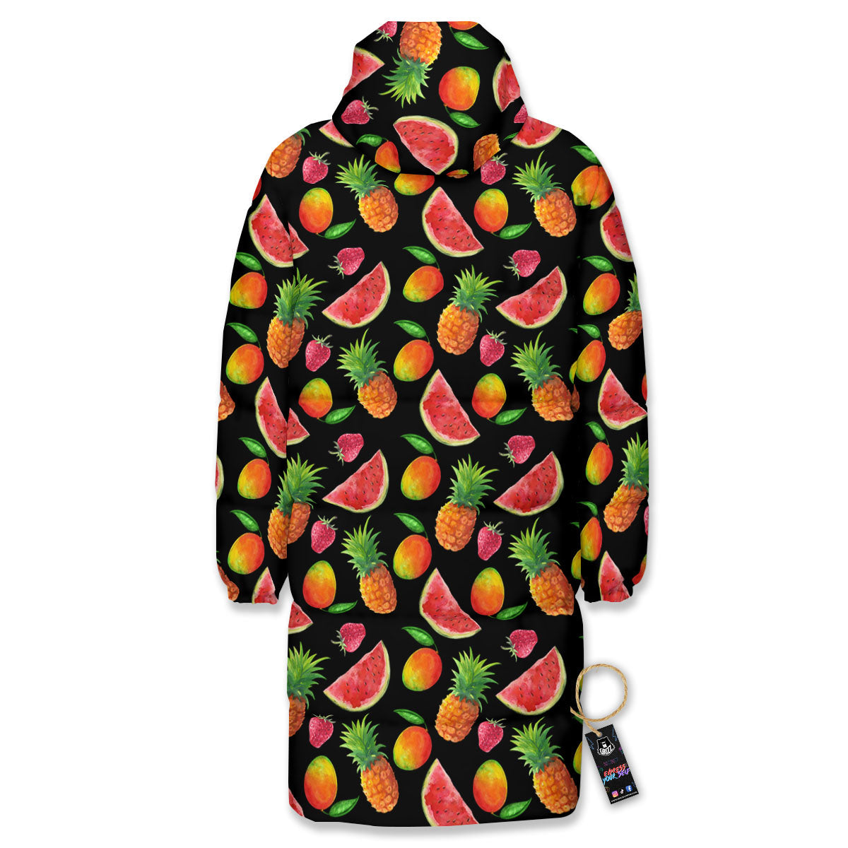 Pineapple Mix Fruit Print Pattern Long Down Jacket-grizzshop