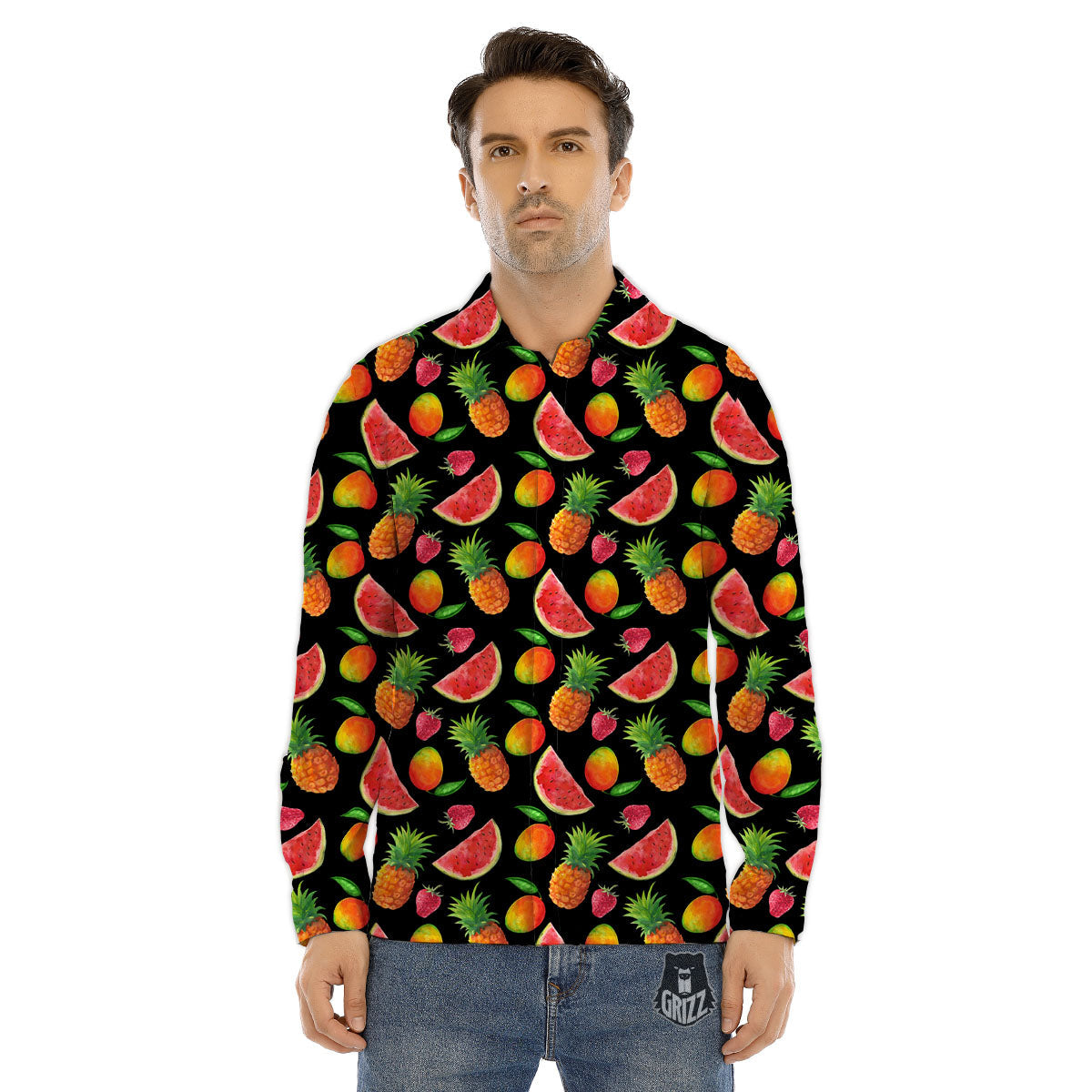 Pineapple Mix Fruit Print Pattern Men's Dress Shirts-grizzshop