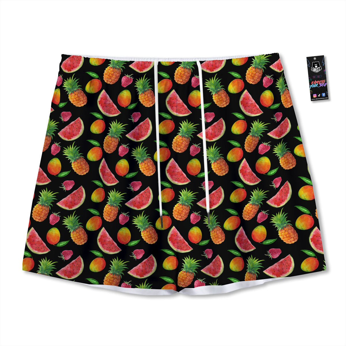 Pineapple Mix Fruit Print Pattern Mesh Shorts-grizzshop