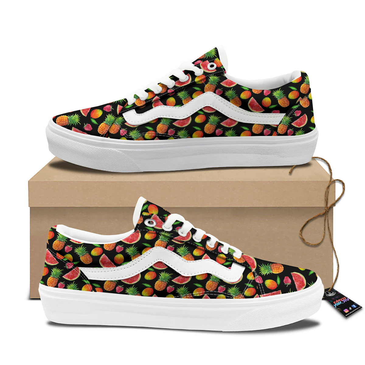 Pineapple Mix Fruit Print Pattern Skate Shoes-grizzshop