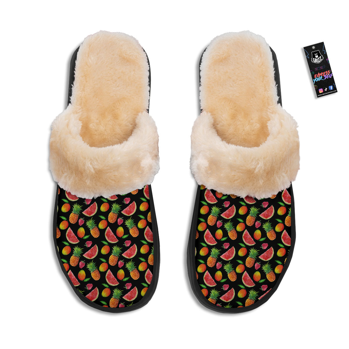 Pineapple Mix Fruit Print Pattern Slippers-grizzshop