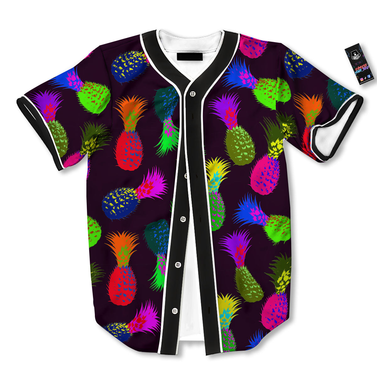 Pineapple Neon Trippy Print Pattern Baseball Jersey-grizzshop