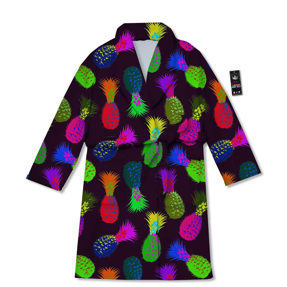 Pineapple Neon Trippy Print Pattern Bathrobe-grizzshop